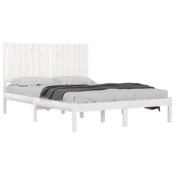 Cadru de pat fără saltea, alb, 135×190 cm, lemn masiv de pin