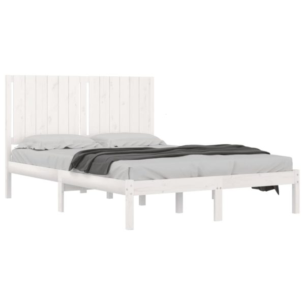 Cadru de pat fără saltea, alb, 140×190 cm, lemn masiv de pin