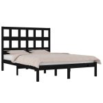 Cadru de pat mic dublu, negru, 120×190 cm, lemn masiv de pin