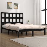 Cadru de pat mic dublu, negru, 120×190 cm, lemn masiv de pin