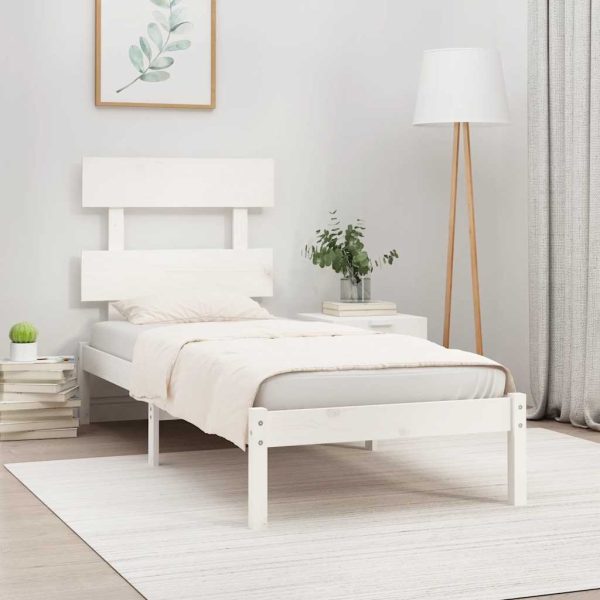 Cadru de pat single, alb, 90×190 cm, lemn masiv