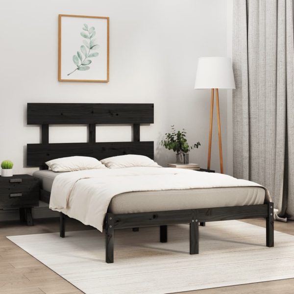 Cadru de pat mic dublu, negru, 120×190 cm, lemn masiv