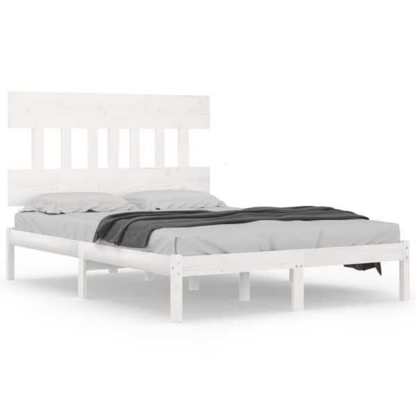 Cadru de pat mic dublu, alb, 120×190 cm, lemn masiv