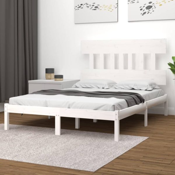Cadru de pat mic dublu, alb, 120×190 cm, lemn masiv