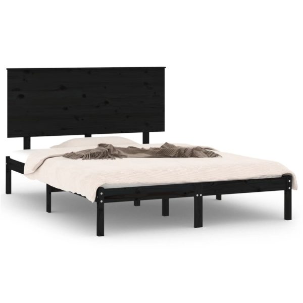 Cadru de pat mic dublu, negru, 120×190 cm, lemn masiv