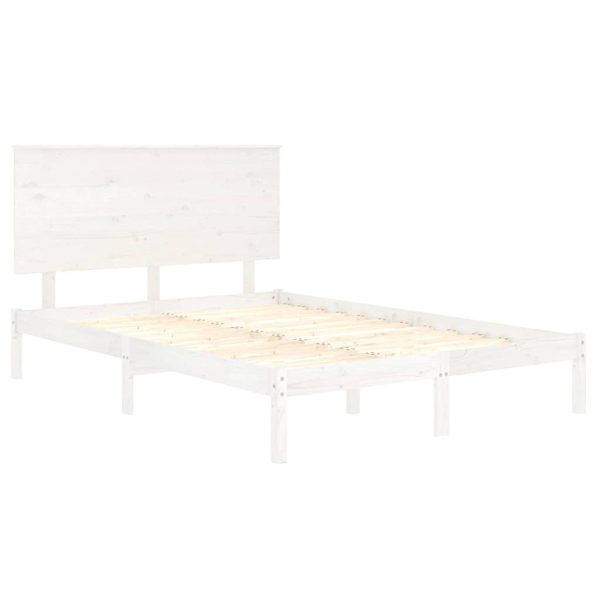 Cadru de pat fără saltea, alb, 140×200 cm, lemn masiv pin