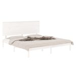 Cadru de pat Super King, alb, 180×200 cm, lemn masiv