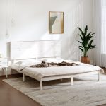 Cadru de pat Super King, alb, 180×200 cm, lemn masiv