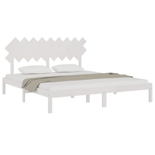 Cadru de pat Super King, alb, 180×200 cm, lemn masiv