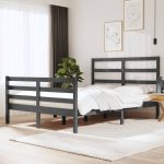 Cadru de pat dublu, gri, 135×190 cm, lemn masiv de pin