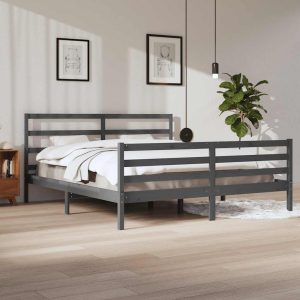 Cadru de pat, gri, 200×200 cm, lemn masiv de pin