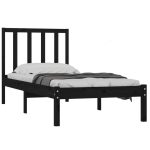 Cadru de pat mic single, negru, 75×190 cm, lemn masiv de pin