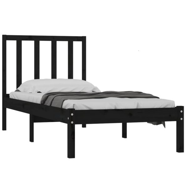 Cadru de pat mic single, negru, 75×190 cm, lemn masiv de pin