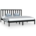 Cadru de pat Super King, negru, 180×200 cm, lemn masiv de pin