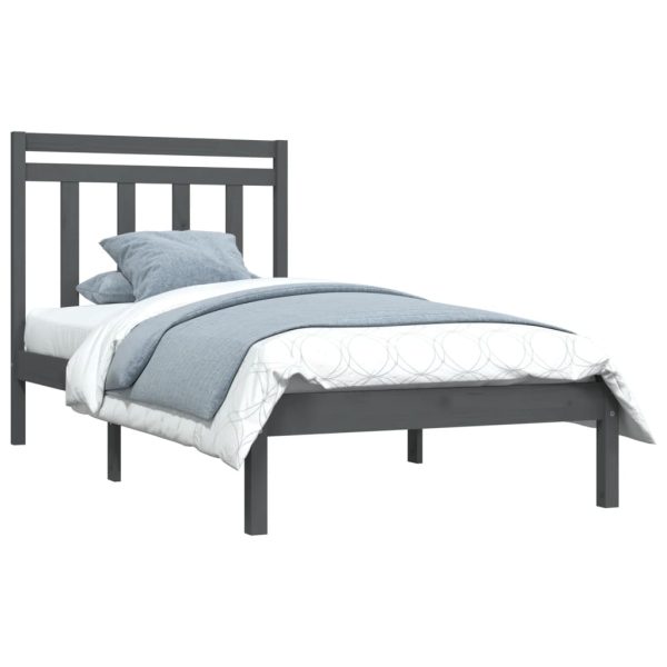 Cadru de pat single, gri, 90×190 cm, lemn masiv