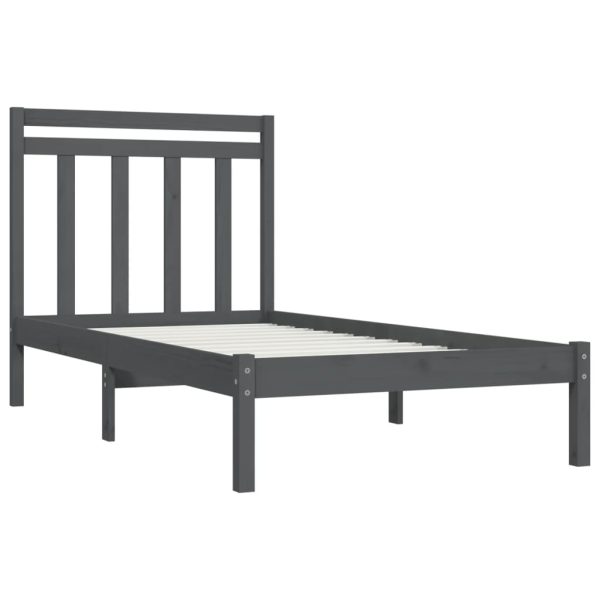 Cadru de pat single, gri, 90×190 cm, lemn masiv