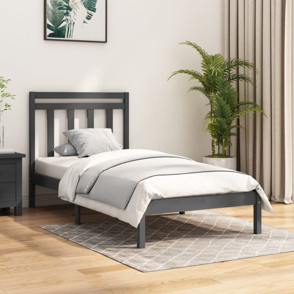 Cadru de pat single, gri, 90×190 cm, lemn masiv