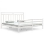 Cadru de pat Super King, alb, 180×200 cm, lemn masiv