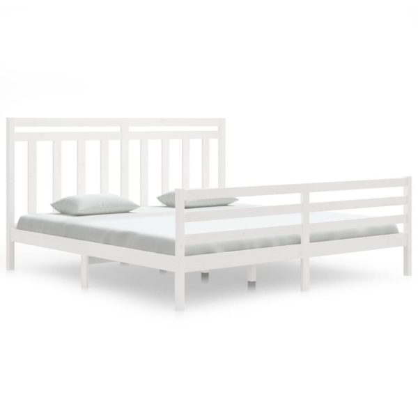 Cadru de pat Super King, alb, 180×200 cm, lemn masiv