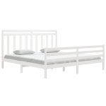 Cadru de pat Super King, alb, 180×200 cm, lemn masiv