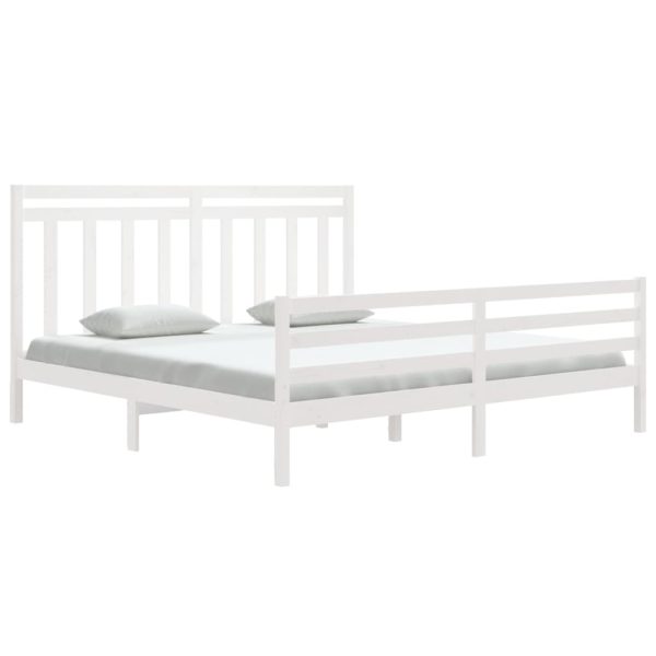 Cadru de pat Super King, alb, 180×200 cm, lemn masiv