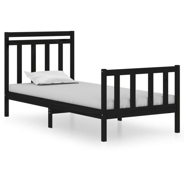Cadru de pat mic single, negru, 75×190 cm, lemn masiv