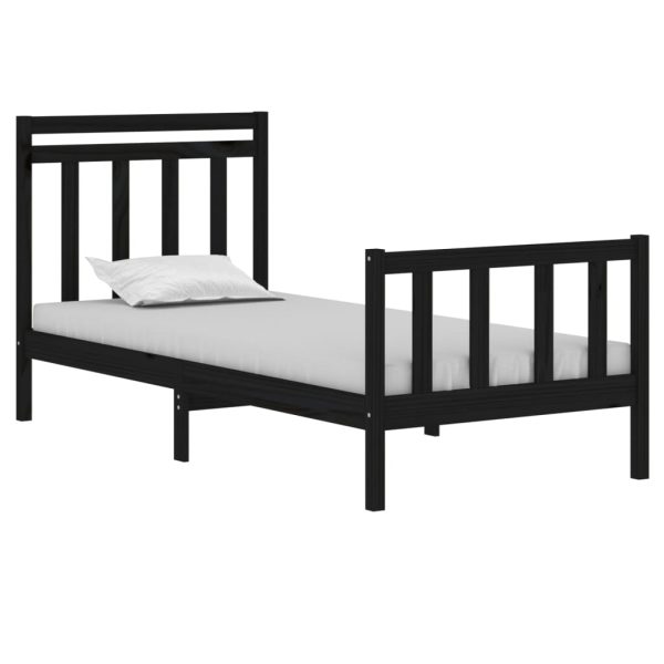 Cadru de pat mic single, negru, 75×190 cm, lemn masiv