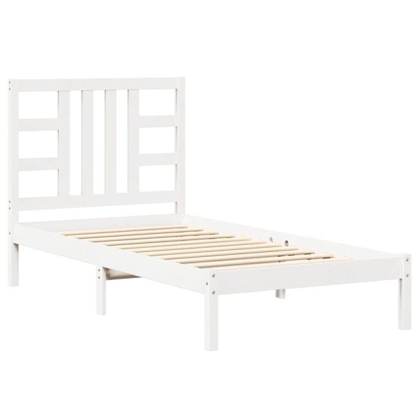 Cadru de pat single, alb, 90×190 cm, lemn masiv