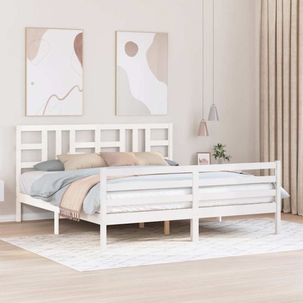 Cadru de pat Super King, alb, 180×200 cm, lemn masiv