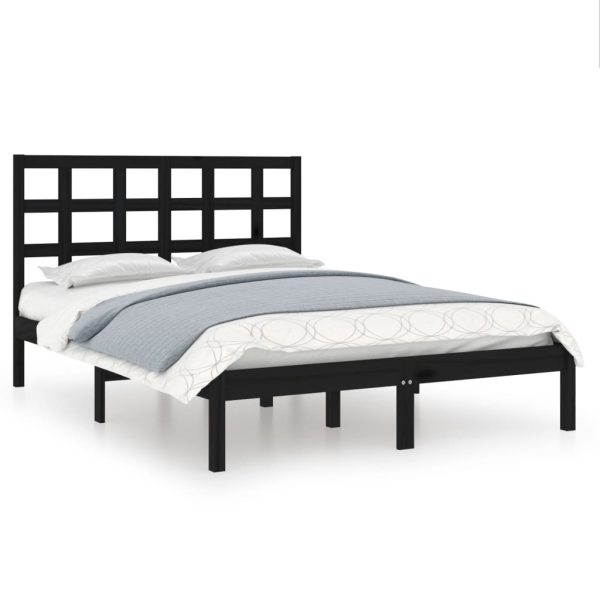 Cadru de pat dublu, negru, 135×190 cm, lemn masiv