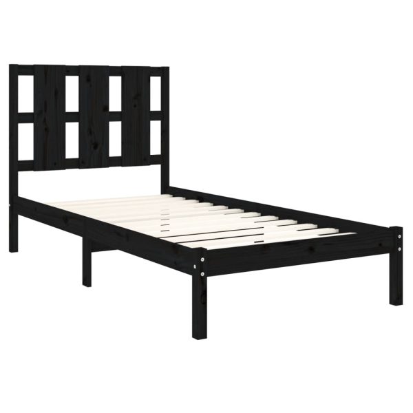 Cadru de pat mic single, negru, 75×190 cm, lemn masiv
