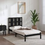Cadru de pat mic single, negru, 75×190 cm, lemn masiv
