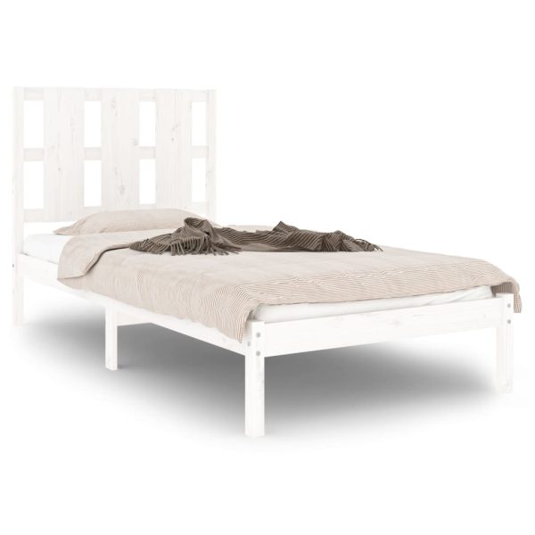 Cadru de pat single, alb, 90×190 cm, lemn masiv