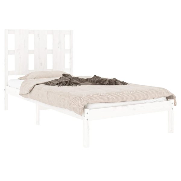 Cadru de pat single, alb, 90×190 cm, lemn masiv