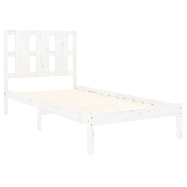 Cadru de pat single, alb, 90×190 cm, lemn masiv