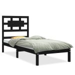 Cadru de pat mic single, negru, 75×190 cm, lemn masiv