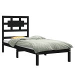 Cadru de pat mic single, negru, 75×190 cm, lemn masiv