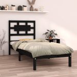 Cadru de pat mic single, negru, 75×190 cm, lemn masiv