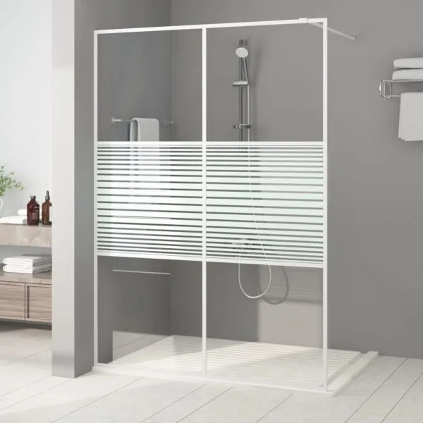 Perete de duș walk-in, alb, 140×195 cm, sticlă ESG transparentă