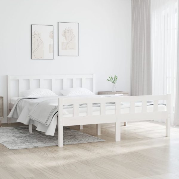 Cadru de pat dublu, alb, 135×190 cm, lemn masiv