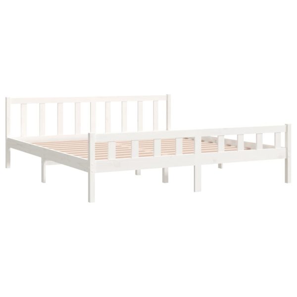 Cadru de pat Super King, alb, 180×200 cm, lemn masiv
