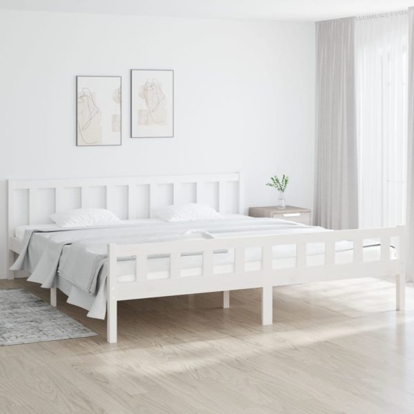 Cadru de pat Super King, alb, 180×200 cm, lemn masiv