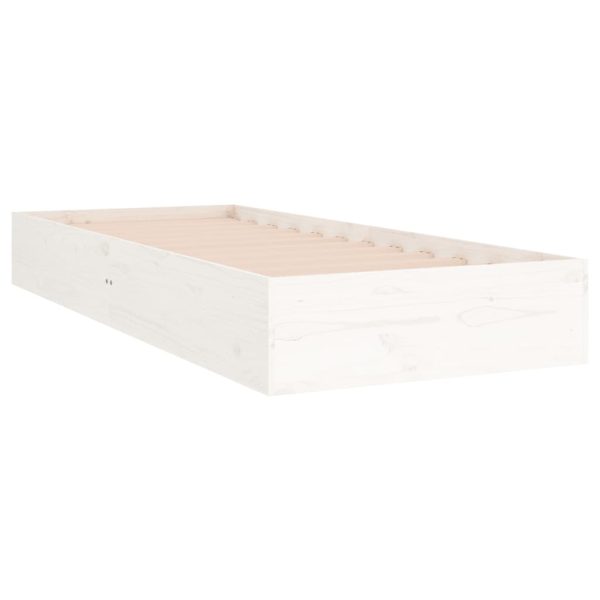 Cadru de pat single, alb, 90×190 cm, lemn masiv