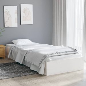 Cadru de pat single, alb, 90×190 cm, lemn masiv