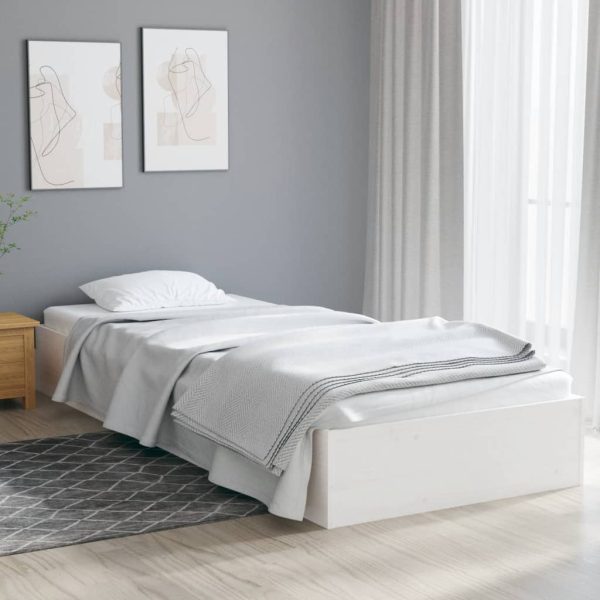 Cadru de pat single, alb, 90×190 cm, lemn masiv