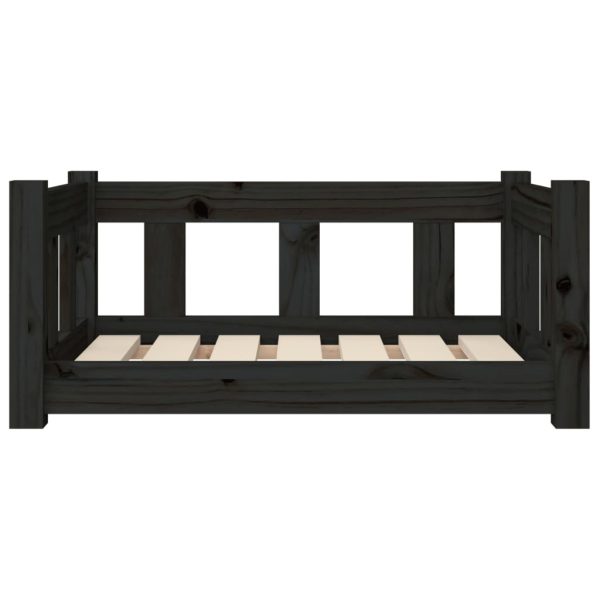 Pat pentru câini, negru, 65,5×50,5×28 cm, lemn masiv de pin