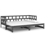 Pat de zi extensibil, gri, 2x(90×190) cm, lemn masiv de pin