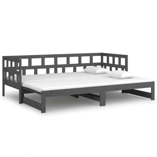 Pat de zi extensibil, gri, 2x(90×190) cm, lemn masiv de pin