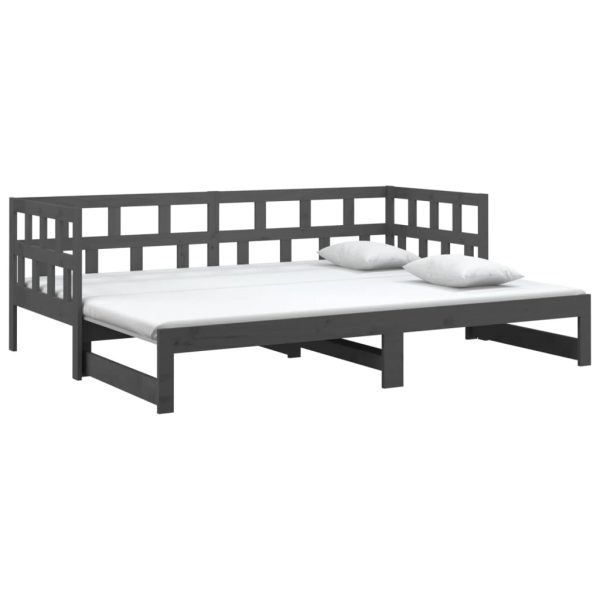 Pat de zi extensibil, gri, 2x(90×190) cm, lemn masiv de pin