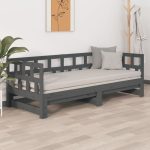 Pat de zi extensibil, gri, 2x(90×190) cm, lemn masiv de pin